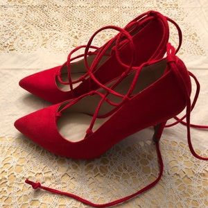 Red lace up heels